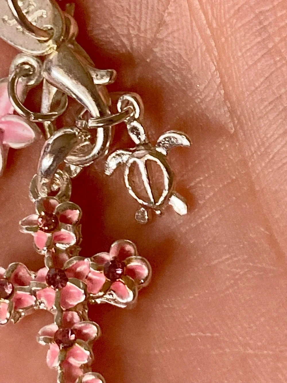 Laule’a Hawaii NWOT Pink Floral Cross phone Charm Silver Tone accessory